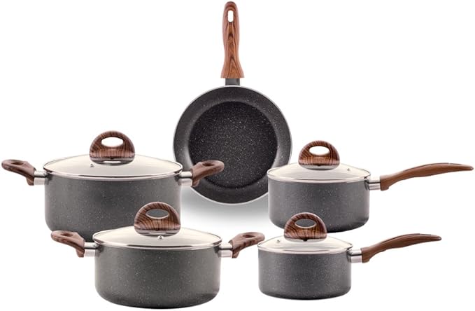 Brinox - Jogo de Panelas Antiaderente Ceramic Life 5 Peças com Fundo de Indução Smart Plus - Granito