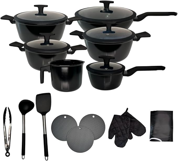 Jogo De Panela Cerâmica Premium 20 Peças - Antiaderente Preto