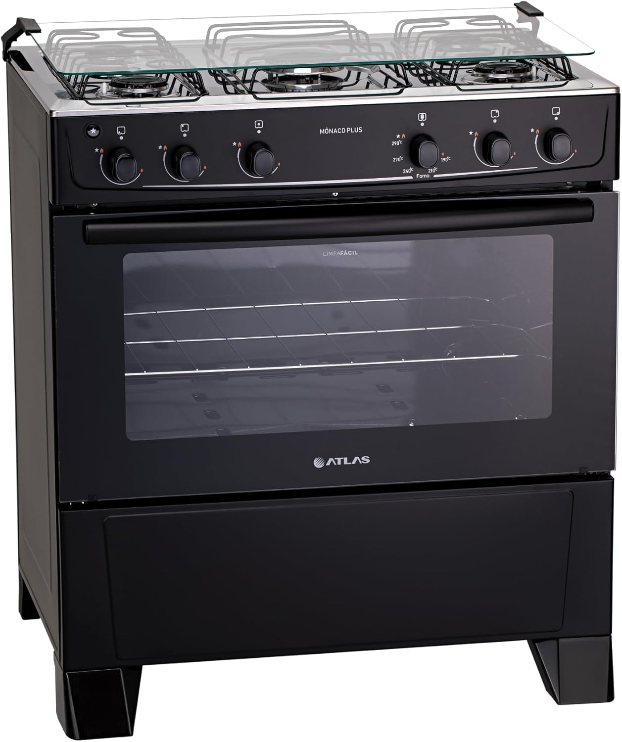 FOGÃO 5 BOCAS ATLAS MÔNACO PLUS PRETO VS FOGÃO 5 BOCAS DAKO SUPREME BLACK GLASS: QUAL É MELHOR? QUAL COMPRAR? Fogão 5 bocas Atlas Mônaco Plus Preto com Acendimento Automático e Mesa Inox