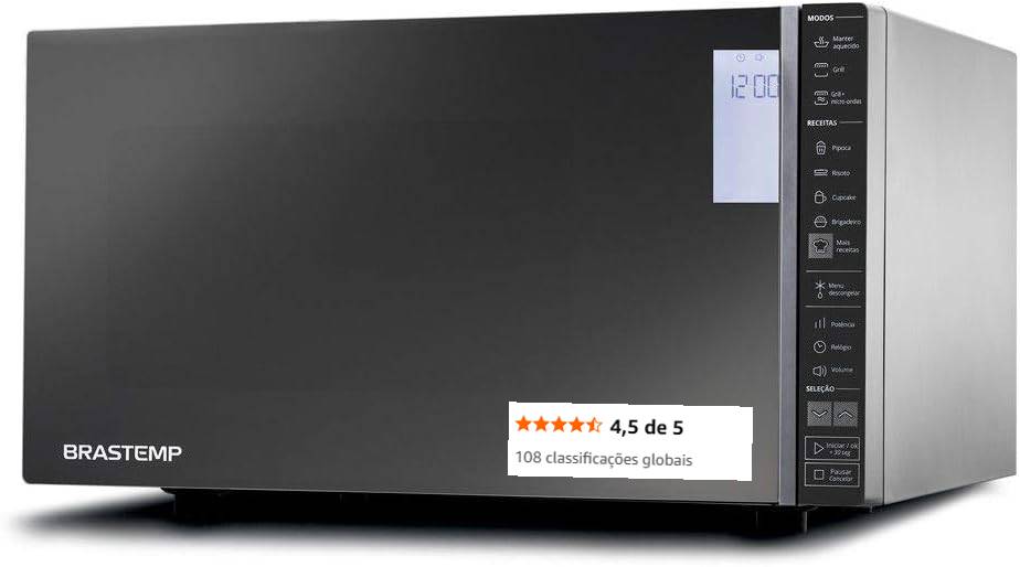 Micro-ondas Brastemp 32 Litros cor inox espelhado com Grill e Painel Integrado - BMG45AR