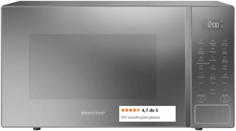 Micro-ondas Brastemp 32 Litros cor cinza espelhado com Menu Gourmet - BMS46AR 110V