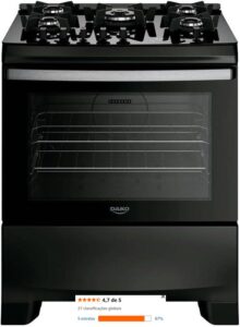 2 - Fogão 5 Bocas Dako Supreme Black Glass com Timer Digital e Mesa de Vidro Preto Bivolt