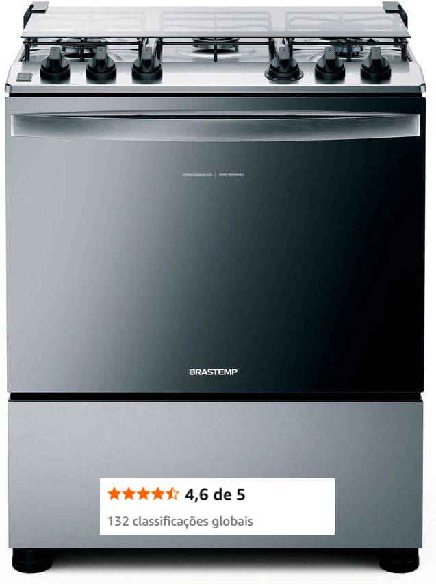 Fogão Brastemp 5 Bocas Cor Inox Com Botões Removíveis E Exclusivo Aro Protetor - BFS5NCR BIVOLT