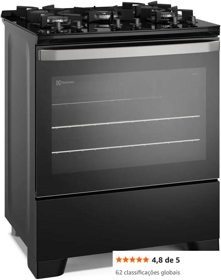Fogão de Piso 5 Bocas à Gás Electrolux FE5GB Efficient com Mesa de Vidro Preto Bivolt