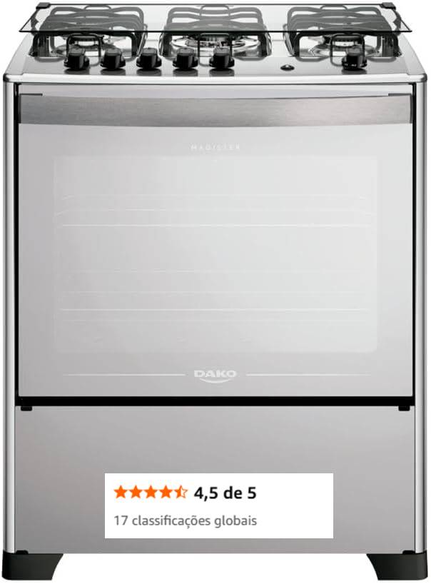 Fogão 5 Bocas Espelhado com Mesa Inox Dako Magister Inox Style Bivolt