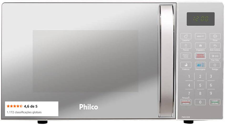 Micro-ondas Philco 20 Litros Limpa Fácil Espelhado Branco PMO23EB - 220V